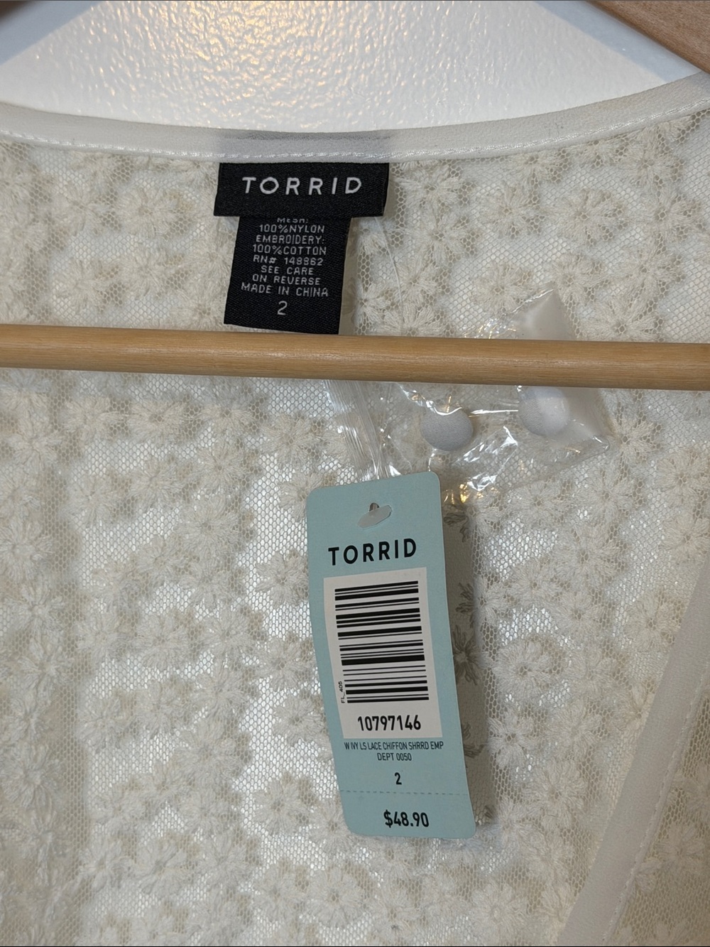 NWT Vintage Torrid Lace Chiffon Shirred Empire Waist Blouse - Picture 3 of 7